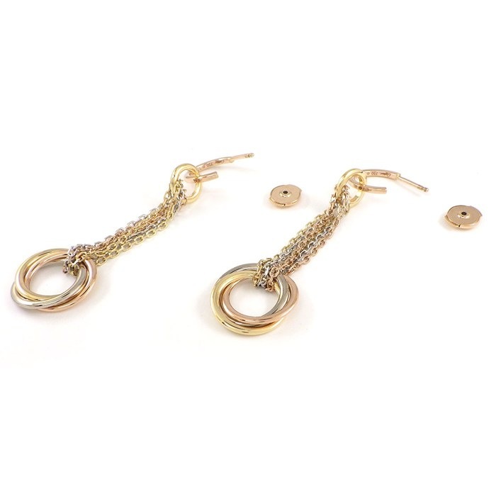 カルティエ Cartier ピアス トリニティ スウィング ドロップ サークル フープ トリプルチェーン スリーカラー K18PG K18WG K18YG 【中古】