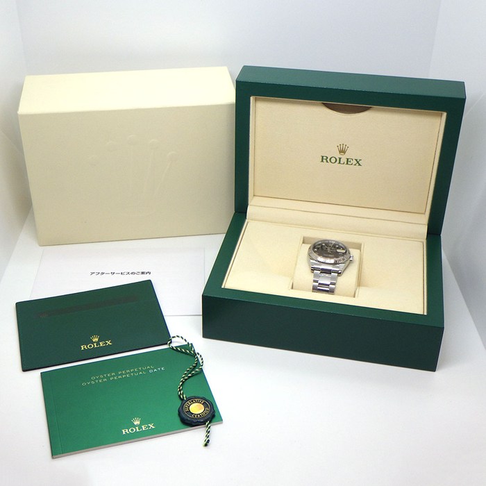 ロレックス Rolex 腕時計 オイスターパーペチュアル デイト 115234G 5ポイント ダイヤインデックス ブラック文字盤 ランダムシリアル ルーレット刻印 K18WG SS 自動巻き 【中古】