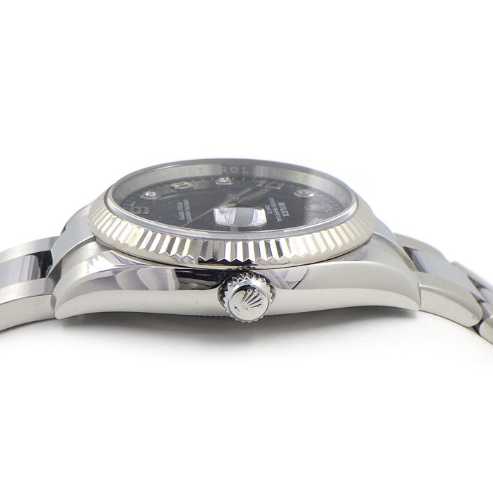 ロレックス Rolex 腕時計 オイスターパーペチュアル デイト 115234G 5ポイント ダイヤインデックス ブラック文字盤 ランダムシリアル ルーレット刻印 K18WG SS 自動巻き 【中古】