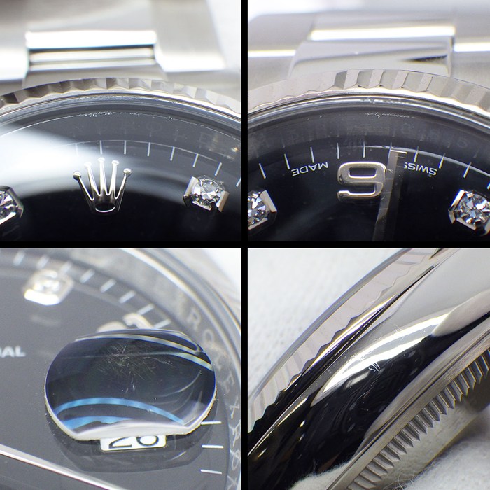 ロレックス Rolex 腕時計 オイスターパーペチュアル デイト 115234G 5ポイント ダイヤインデックス ブラック文字盤 ランダムシリアル ルーレット刻印 K18WG SS 自動巻き 【中古】