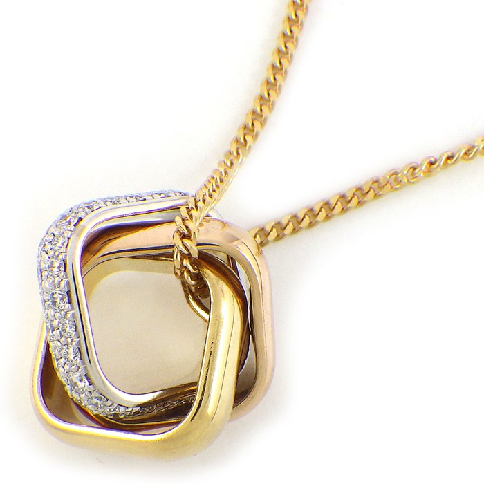 カルティエ Cartier ネックレス トリニティ クッション N7424481 セミパヴェ スリーカラー 54ポイント ダイヤモンド 計0.39ct K18PG K18WG K18YG 【箱・保付き】 【中古】