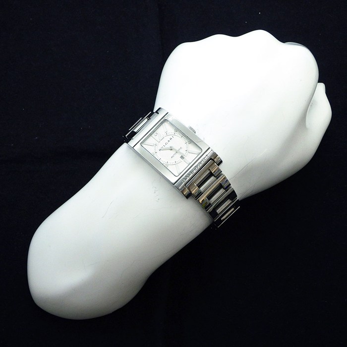 ブルガリ BVLGARI 腕時計 レッタンゴロ RT45S レクタンギュラー シルバー文字盤 デイト SS 自動巻き 【中古】