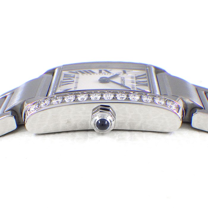 カルティエ Cartier 腕時計 タンクフランセーズ SM W4TA0008 ダイヤベゼル スクエア アイボリー文字盤 SS クオーツアナログ 【OH済み】 【箱・保付き】 【中古】