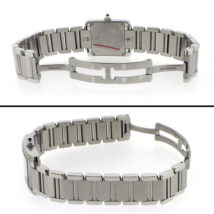 カルティエ Cartier 腕時計 タンクフランセーズ SM W4TA0008 ダイヤベゼル スクエア アイボリー文字盤 SS クオーツアナログ 【OH済み】 【箱・保付き】 【中古】