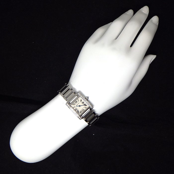 カルティエ Cartier 腕時計 タンクフランセーズ SM W4TA0008 ダイヤベゼル スクエア アイボリー文字盤 SS クオーツアナログ 【OH済み】 【箱・保付き】 【中古】