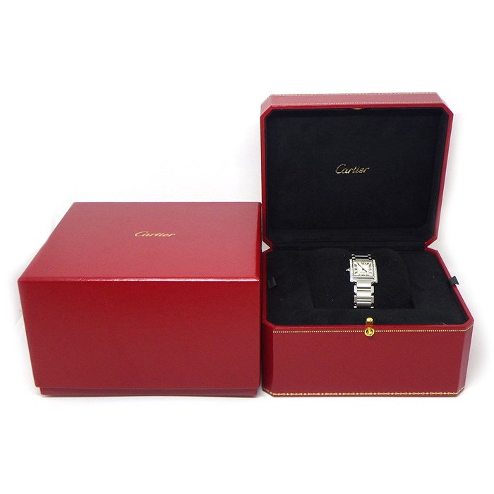 カルティエ Cartier 腕時計 タンクフランセーズ SM W4TA0008 ダイヤベゼル スクエア アイボリー文字盤 SS クオーツアナログ 【OH済み】 【箱・保付き】 【中古】