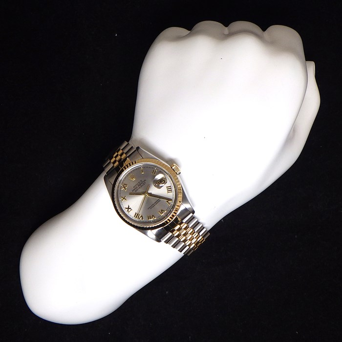 ロレックス Rolex 腕時計 デイトジャスト 36mm 16233 W番 1994-1995年製 フルーテッドベゼル サンレイ シルバー ローマン文字盤 ジュビリーブレス カレンダー SS K18YG 自動巻き 【中古】