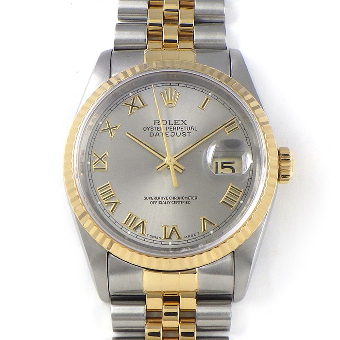 ロレックス Rolex 腕時計 デイトジャスト 36mm 16233 W番 1994-1995年製 フルーテッドベゼル サンレイ シルバー ローマン文字盤 ジュビリーブレス カレンダー SS K18YG 自動巻き 【中古】