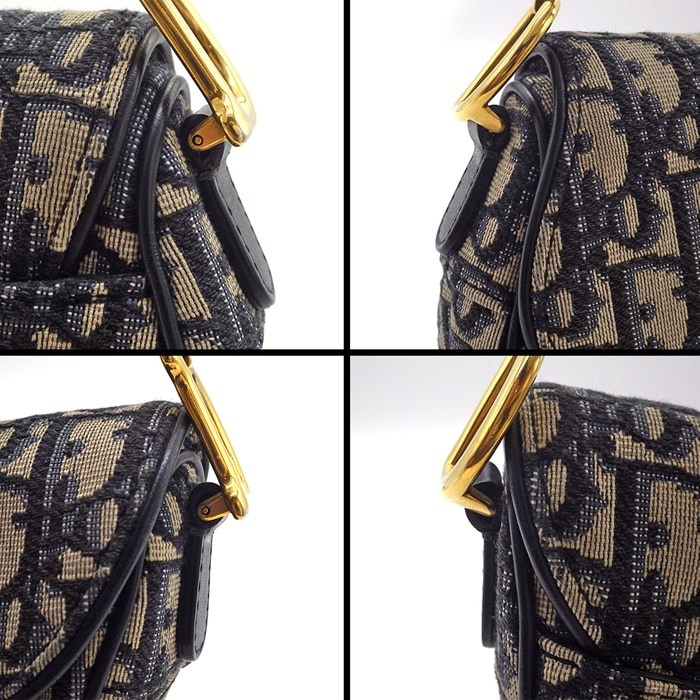 ディオール Dior ハンドバッグ サドルバッグ ミニ オブリーク M0456CTZQ_M928 ネイビー ベージュ ディオール オブリーク ジャガード カーフスキン テクニカルファブリック 【中古】