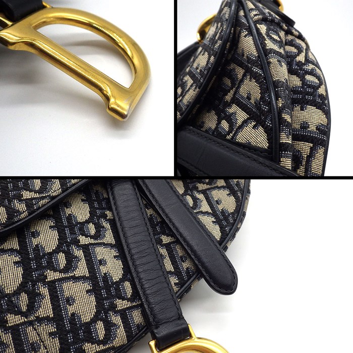 ディオール Dior ハンドバッグ サドルバッグ ミニ オブリーク M0456CTZQ_M928 ネイビー ベージュ ディオール オブリーク ジャガード カーフスキン テクニカルファブリック 【中古】