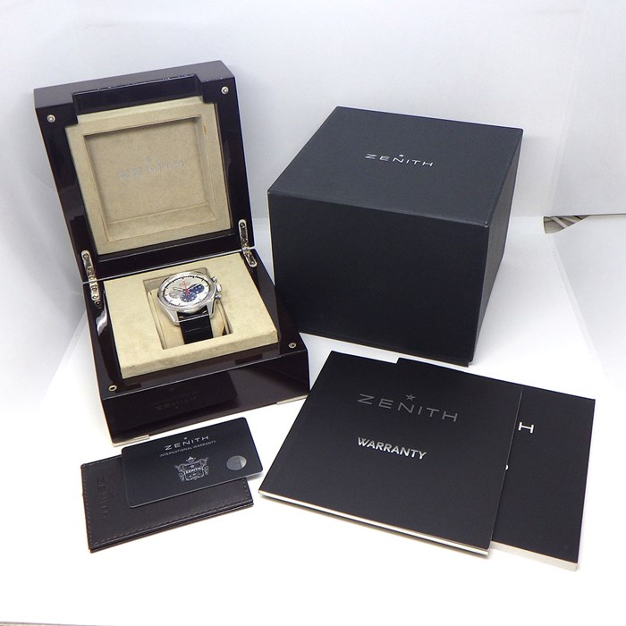 ゼニス ZENITH 腕時計 エル プリメロ ストライキング 10th 03.2041.4052 世界1969本限定 デイト クロノグラフ スモールセコンド シルバー文字盤 SS ブラック アリゲーターレザー 自動巻き 【箱・保付き】 【中古】