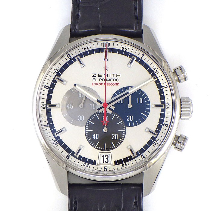 ゼニス ZENITH 腕時計 エル プリメロ ストライキング 10th 03.2041.4052 世界1969本限定 デイト クロノグラフ スモールセコンド シルバー文字盤 SS ブラック アリゲーターレザー 自動巻き 【箱・保付き】 【中古】