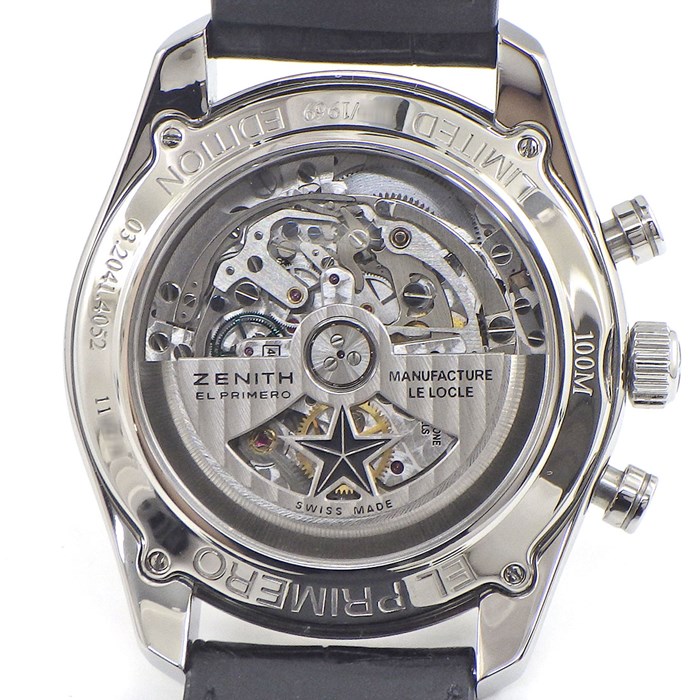 ゼニス ZENITH 腕時計 エル プリメロ ストライキング 10th 03.2041.4052 世界1969本限定 デイト クロノグラフ スモールセコンド シルバー文字盤 SS ブラック アリゲーターレザー 自動巻き 【箱・保付き】 【中古】