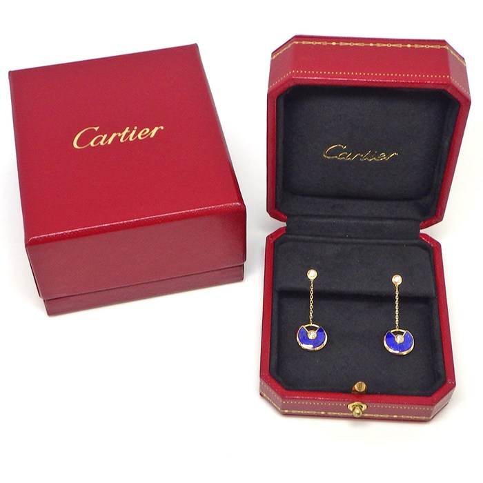 カルティエ Cartier ピアス アミュレット XS スウィング ドロップ ラウンド サークル ラピスラズリ ダイヤモンド K18YG 【中古】