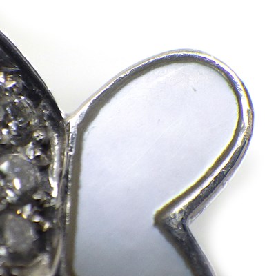 【ホワイトシェル ダイヤモンド】 ピンキーリング 蝶 バタフライ 2モチーフ ホワイト シェル ダイヤモンド 計0.16ct K18WG 白 5号 【中古】
