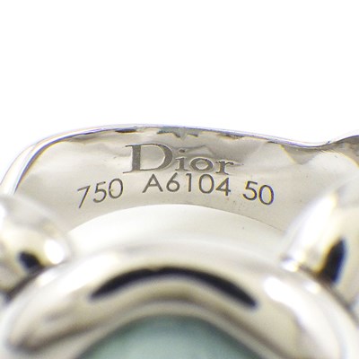クリスチャンディオール Christian Dior リング 亀 タートル モチーフ オーバル カボションカット アクアマリン 1ポイント ダイヤモンド K18WG 10号 / #50 【中古】