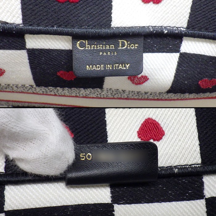 ディオール Dior トートバッグ ブックトート ミディアム ミッツァスカーフ付 M1296ZRLA-M884 ホワイト ブラック レッド D-チェスハート エンブロイダリー 【中古】