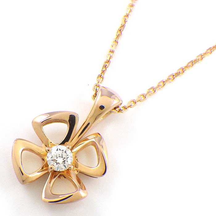 ブルガリ BVLGARI ネックレス フィオレバー オープン フラワー クローバー 1ポイント ダイヤモンド K18PG 【中古】