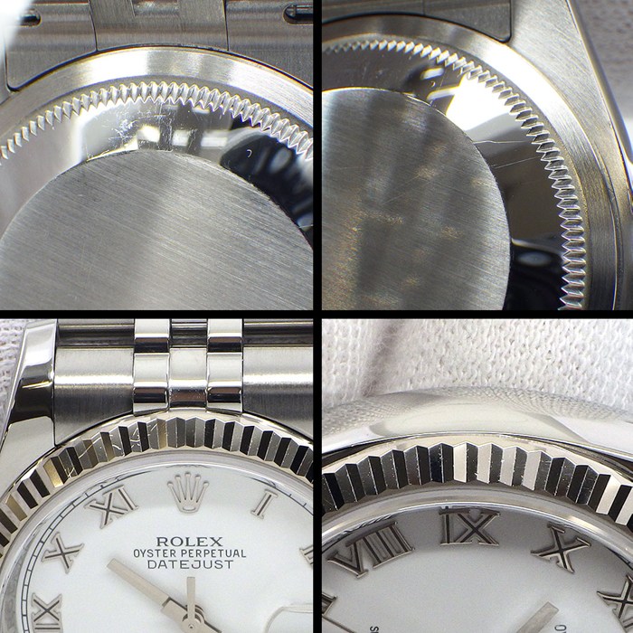 ロレックス Rolex 腕時計 デイトジャスト 116234 ランダムシリアル ルーレット刻印 ホワイト文字盤 ローマンインデックス デイト K18WG SS 自動巻き 【中古】
