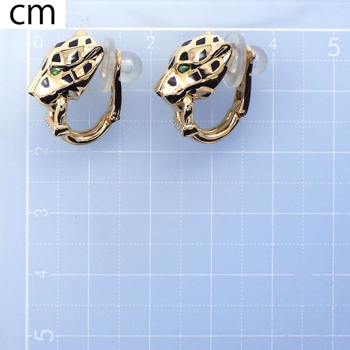 【カルティエ Cartier】イヤリング クリップ パンテール ドゥ カルティエ B8044700 パンサー モチーフ 10ポイント ダイヤモンド 0.02ct 4ポイント ツァボライト グリーン ガーネット 2ポイント オニキス K18YG ブラック ラッカー