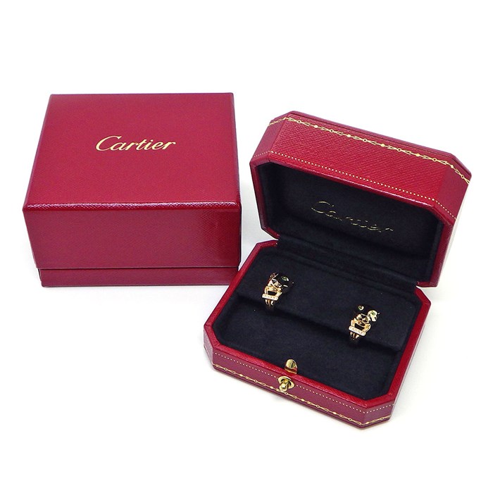 【カルティエ Cartier】イヤリング クリップ パンテール ドゥ カルティエ B8044700 パンサー モチーフ 10ポイント ダイヤモンド 0.02ct 4ポイント ツァボライト グリーン ガーネット 2ポイント オニキス K18YG ブラック ラッカー