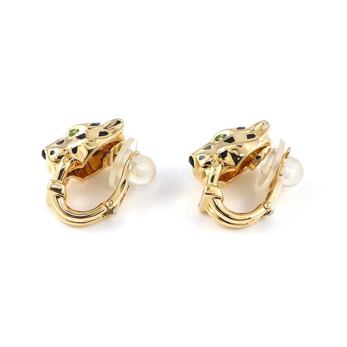 【カルティエ Cartier】イヤリング クリップ パンテール ドゥ カルティエ B8044700 パンサー モチーフ 10ポイント ダイヤモンド 0.02ct 4ポイント ツァボライト グリーン ガーネット 2ポイント オニキス K18YG ブラック ラッカー