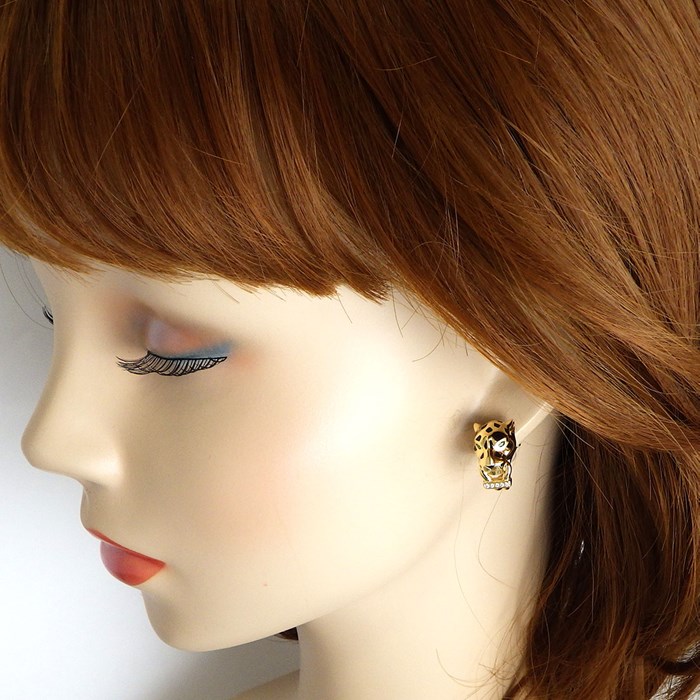 【カルティエ Cartier】イヤリング クリップ パンテール ドゥ カルティエ B8044700 パンサー モチーフ 10ポイント ダイヤモンド 0.02ct 4ポイント ツァボライト グリーン ガーネット 2ポイント オニキス K18YG ブラック ラッカー