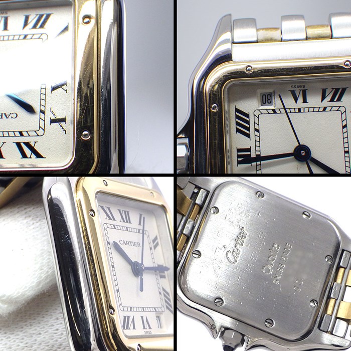 カルティエ Cartier 腕時計 パンテール MM W25028B6 スクエア アイボリー文字盤 ローマ数字インデックス デイト K18YG SS クオーツアナログ 【中古】