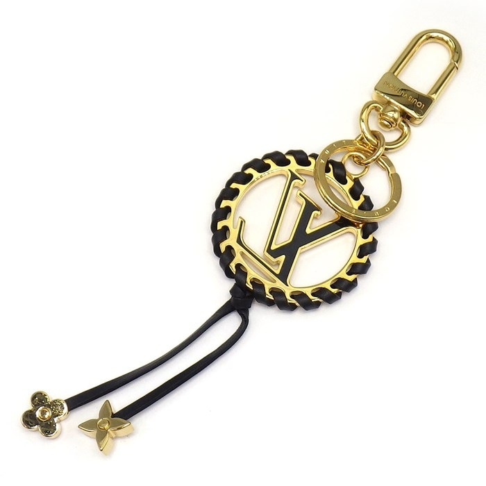 ルイ・ヴィトン LOUIS VUITTON キーリング キーホルダー ポルトクレ ベリー M63082 LV ロゴ GP ブラック カーフレザー 革 【中古】
