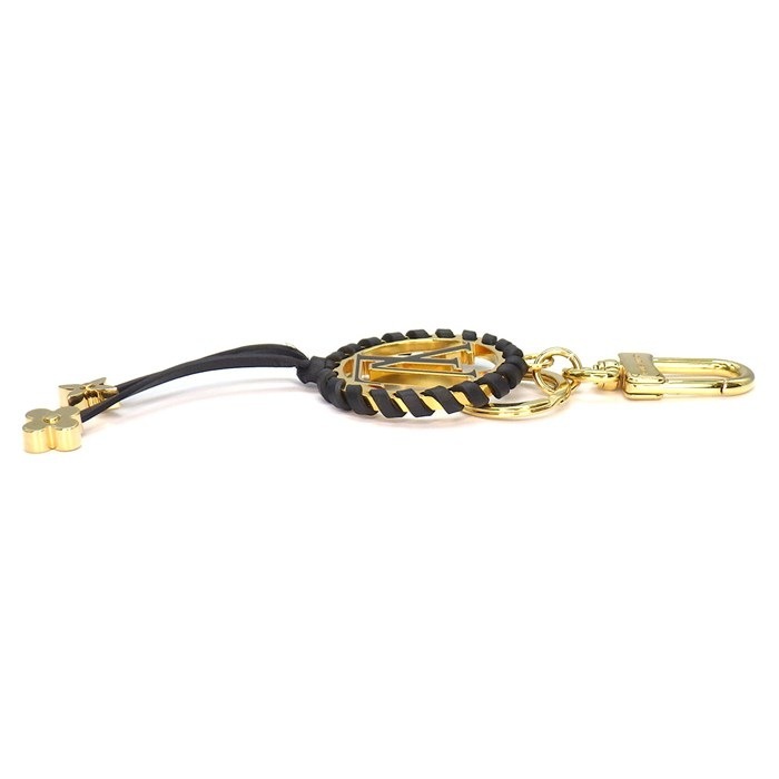 ルイ・ヴィトン LOUIS VUITTON キーリング キーホルダー ポルトクレ ベリー M63082 LV ロゴ GP ブラック カーフレザー 革 【中古】