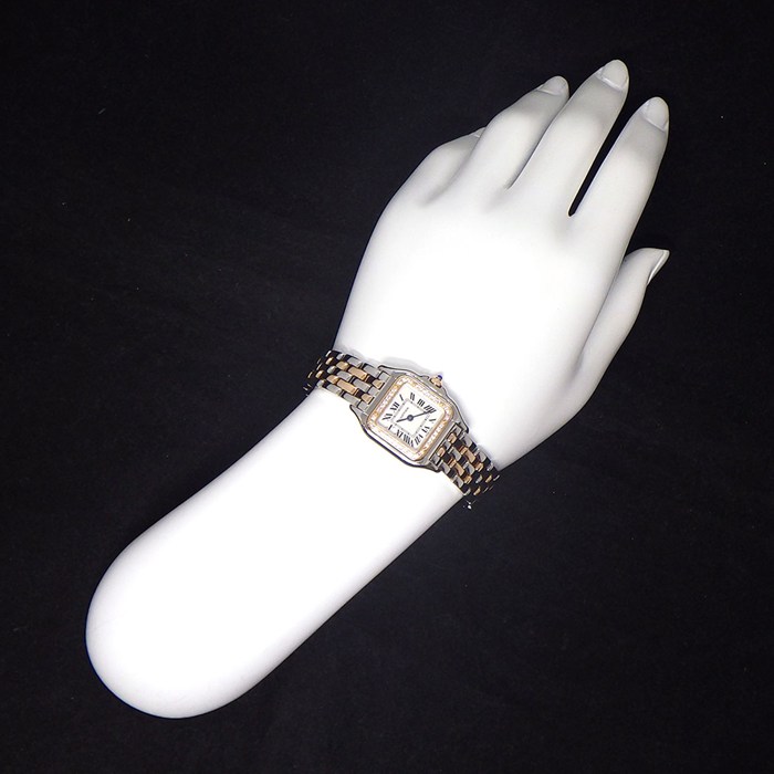 カルティエ Cartier 腕時計 パンテールSM W3PN0006 ダイヤベゼル スクエア ホワイト文字盤 ローマンインデックス K18PG SS クオーツアナログ 【箱・保付き】 【中古】