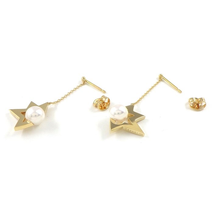 タサキ 田崎真珠 TASAKI ピアス コメット プラス E-4344-18KYG 彗星 チェーン スウィング ドロップ あこや真珠 6.9mm珠 K18YG 【中古】