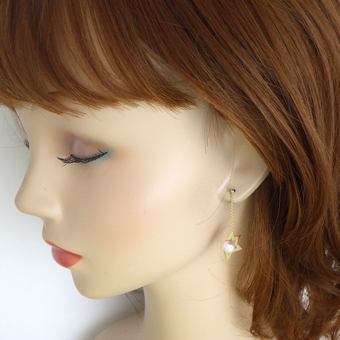 タサキ 田崎真珠 TASAKI ピアス コメット プラス E-4344-18KYG 彗星 チェーン スウィング ドロップ あこや真珠 6.9mm珠 K18YG 【中古】