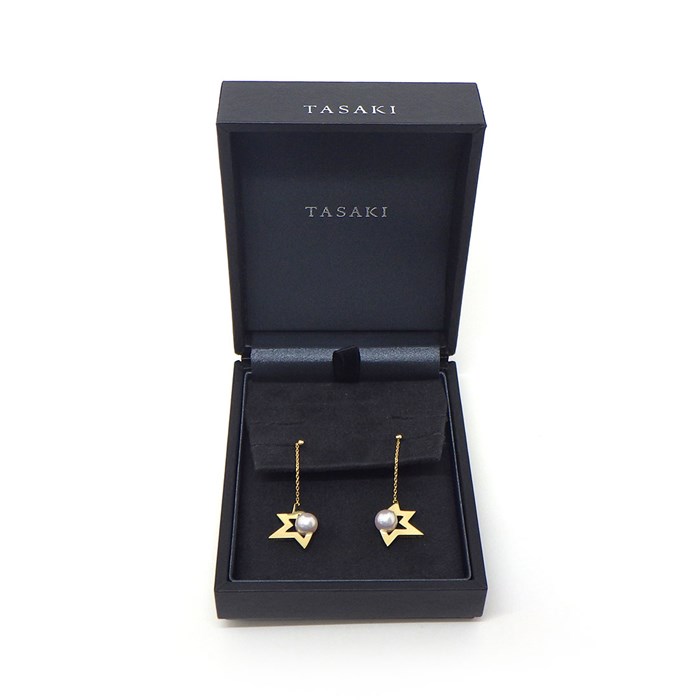 タサキ 田崎真珠 TASAKI ピアス コメット プラス E-4344-18KYG 彗星 チェーン スウィング ドロップ あこや真珠 6.9mm珠 K18YG 【中古】