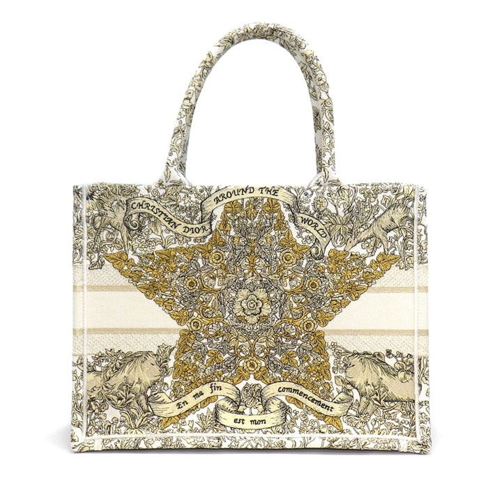 ディオール Dior トートバッグ ブックトート ミディアム M1296ZEDP ホワイト ディオールアラウンドザワールドエンブロイダリー 【中古】