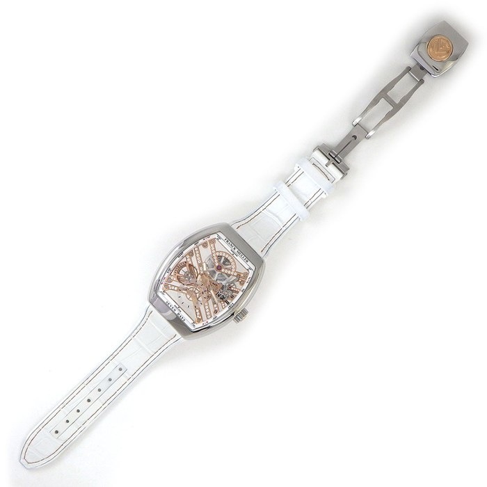 フランクミュラー FRANCK MULLER 腕時計 ヴァンガード 7デイズ パワーリザーブ スケルトン V41S6SQTMVTHDSTGAC5N トノー ダイヤ/スケルトン文字盤 ホワイト クロコダイルレザーベルト SS K18PG 手巻き 【中古】