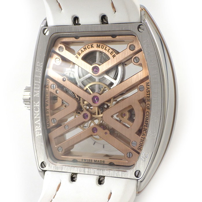 フランクミュラー FRANCK MULLER 腕時計 ヴァンガード 7デイズ パワーリザーブ スケルトン V41S6SQTMVTHDSTGAC5N トノー ダイヤ/スケルトン文字盤 ホワイト クロコダイルレザーベルト SS K18PG 手巻き 【中古】
