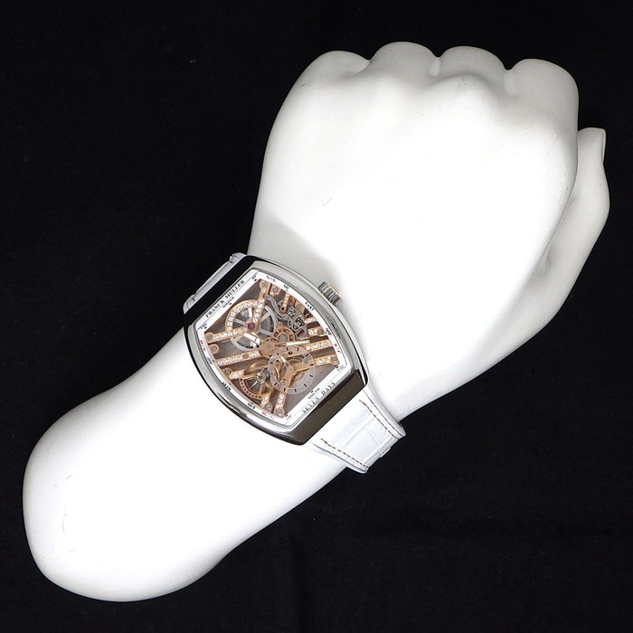 フランクミュラー FRANCK MULLER 腕時計 ヴァンガード 7デイズ パワーリザーブ スケルトン V41S6SQTMVTHDSTGAC5N トノー ダイヤ/スケルトン文字盤 ホワイト クロコダイルレザーベルト SS K18PG 手巻き 【中古】