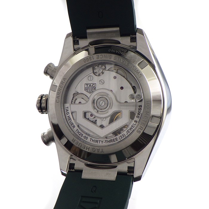 タグ・ホイヤー TAG Heuer 腕時計 カレラ キャリバー ホイヤー CBN2A1N.FT6238 カレンダー クロノグラフ 裏スケ タキメーター 夜光針 夜光インデックス グリーン 文字盤 SS セラミック ラバー 自動巻き 【箱・保付き】