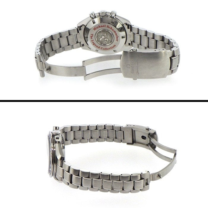 オメガ OMEGA 腕時計 スピードマスター シューマッハ レジェンドコレクション 3506.31.00 カレンダー クロノグラフ タキメーター スモールセコンド クロノメーター ホワイト 文字盤 SS 自動巻き 【箱・保付き】 【中古】