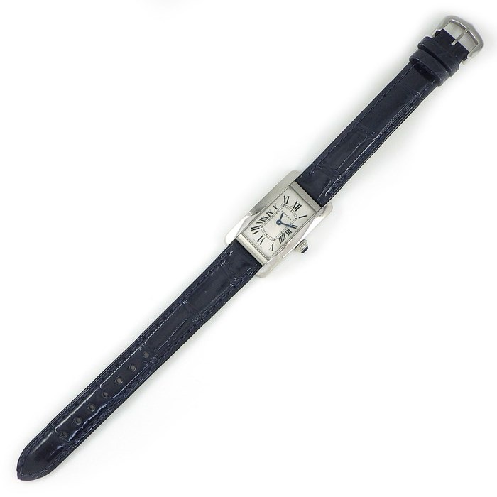 カルティエ Cartier 腕時計 タンク アメリカン SM WSTA0043 ローマンインデックス シルバー文字盤 ブラック クロコダイルレザーベルト SS クオーツアナログ 【箱・保付き】 【中古】 カルティエ Cartier 腕時計 タンク アメリカン SM WSTA0043 シルバー