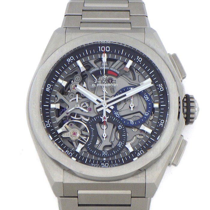 ゼニス ZENITH 腕時計 デファイ エル プリメロ 21 95.9000.9004/78.M9000 クロノグラフ 夜光針/インデックス スモールセコンド 裏スケ パワーリザーブ表示 スケルトン文字盤 チタン SS 自動巻き 【箱・保付き】 【中古】