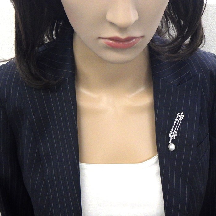 タサキ 田崎真珠 TASAKI ネックレス ブローチ チャーム 2Way セミラウンドパール 白蝶真珠 8.5mm珠 ダイヤモンド 計0.48ct 1ポイント ダイヤモンド 0.01ct K18WG 【中古】