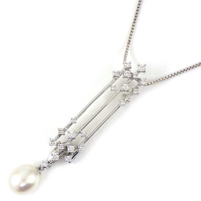タサキ 田崎真珠 TASAKI ネックレス ブローチ チャーム 2Way セミラウンドパール 白蝶真珠 8.5mm珠 ダイヤモンド 計0.48ct 1ポイント ダイヤモンド 0.01ct K18WG 【中古】