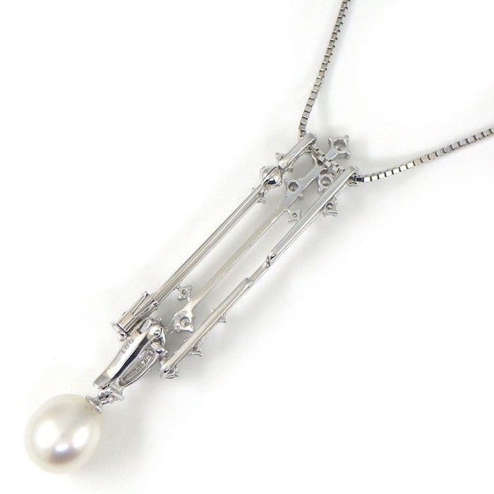 タサキ 田崎真珠 TASAKI ネックレス ブローチ チャーム 2Way セミラウンドパール 白蝶真珠 8.5mm珠 ダイヤモンド 計0.48ct 1ポイント ダイヤモンド 0.01ct K18WG 【中古】