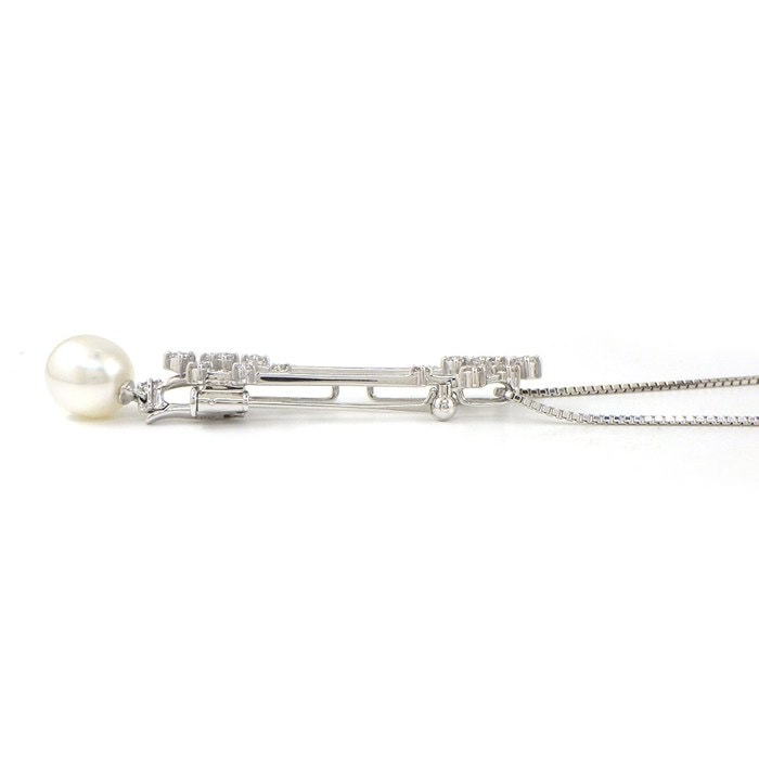 タサキ 田崎真珠 TASAKI ネックレス ブローチ チャーム 2Way セミラウンドパール 白蝶真珠 8.5mm珠 ダイヤモンド 計0.48ct 1ポイント ダイヤモンド 0.01ct K18WG 【中古】