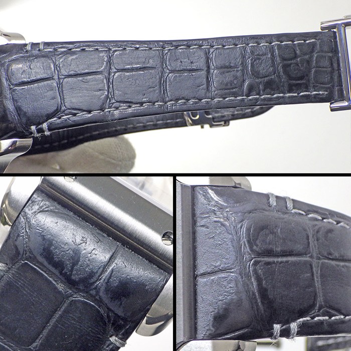 カルティエ Cartier 腕時計 サントス XL WSSA0017 デイト クロノグラフ スモールセコンド 夜光インデックス 夜光針 スクエア シルバー文字盤 SS ブラック アリゲーターレザーベルト 自動巻き 【中古】