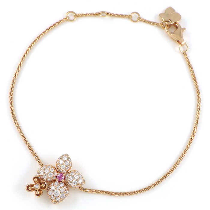 ショーメ Chaumet ブレスレット オルタンシア フラワーモチーフ ピンクサファイア パヴェ ダイヤモンド K18PG 【中古】