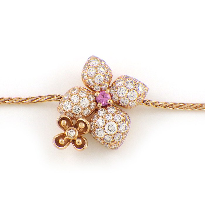 ショーメ Chaumet ブレスレット オルタンシア フラワーモチーフ ピンクサファイア パヴェ ダイヤモンド K18PG 【中古】