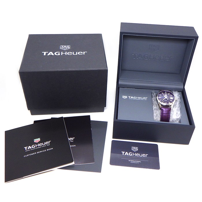 タグ・ホイヤー TAG Heuer 腕時計 カレラ WBK1314.FC8261 デイト ギョーシェ パープル文字盤 SS パープル アリゲーターレザーベルト クオーツアナログ 【箱・保付き】 【中古】